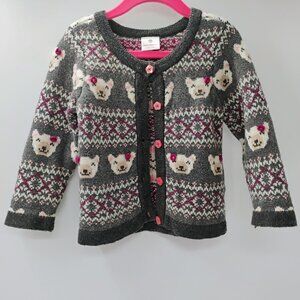Hanna Andersson 85 Gray Bear, Sweater Cardigan Flower button up child wool